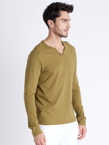 Celio Men Olive Solid Regular Fit Cotton T-Shirts