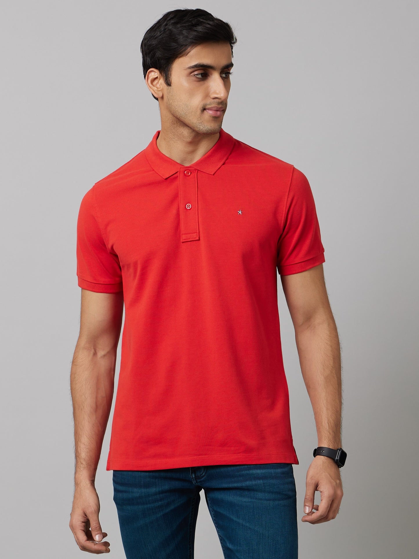 Celio Men Red Solid Slim Fit Cotton T-Shirts