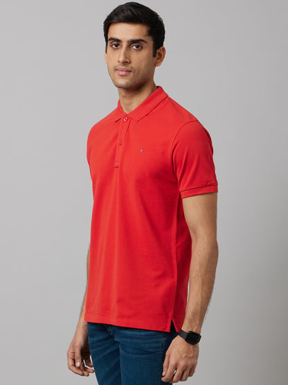 Celio Men Red Solid Slim Fit Cotton T-Shirts