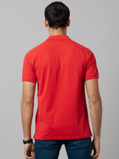 Celio Men Red Solid Slim Fit Cotton T-Shirts