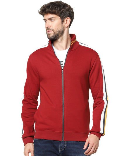 Celio Men Red Striped Regular Fit Cotton Sweatshirts