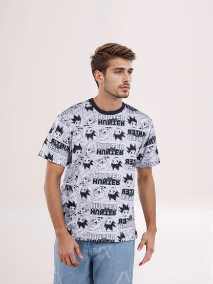 Celio* Hunter Men White Printed Boxy Fit Cotton T-shirt