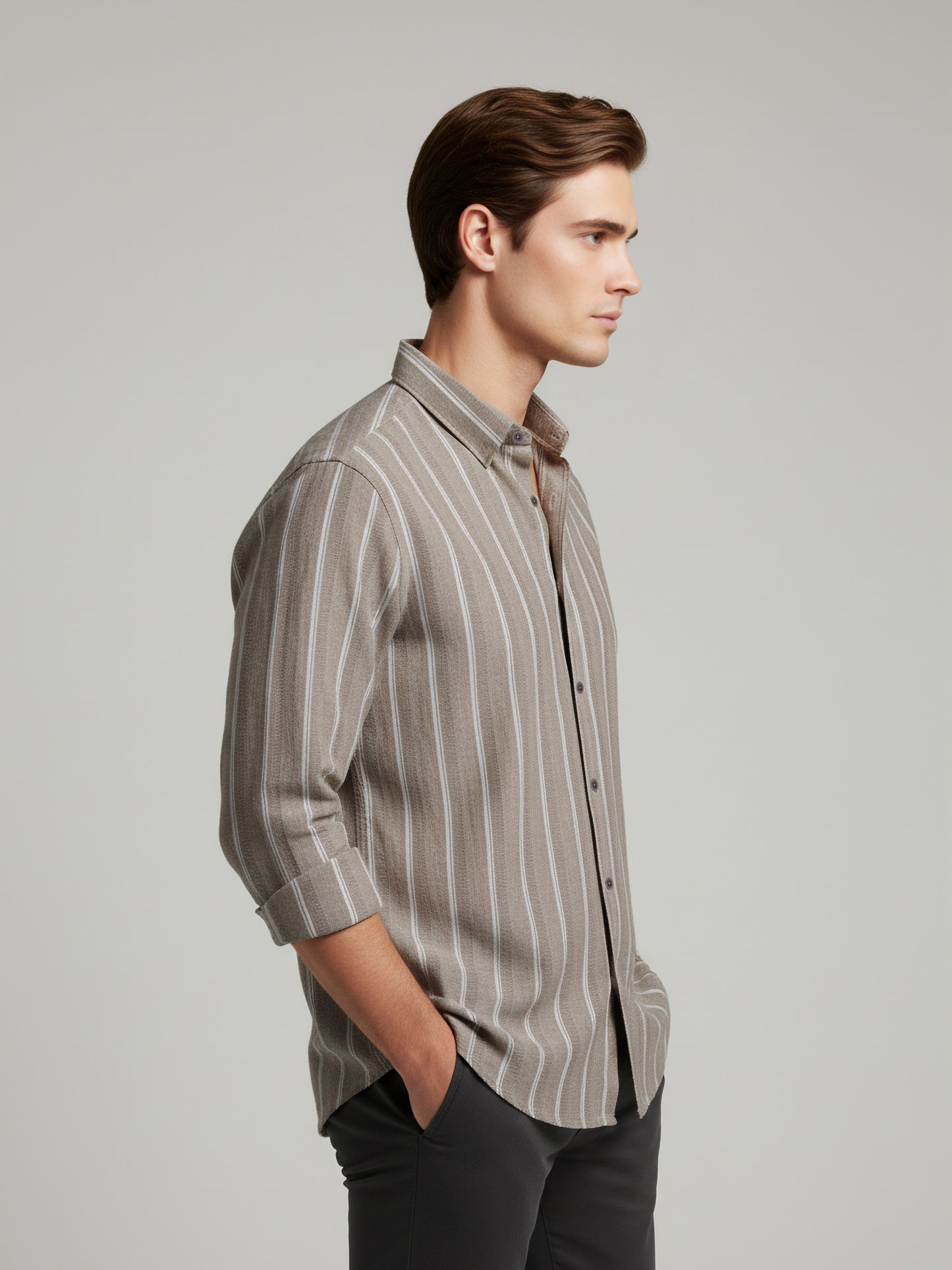 Celio* Men Beige Striped Regular Fit Cotton Shirts