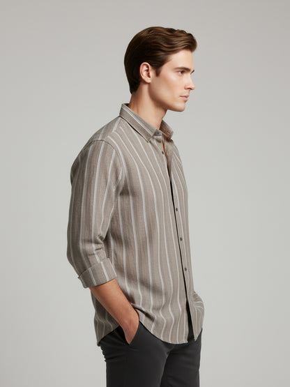 Celio* Men Beige Striped Regular Fit Cotton Shirts