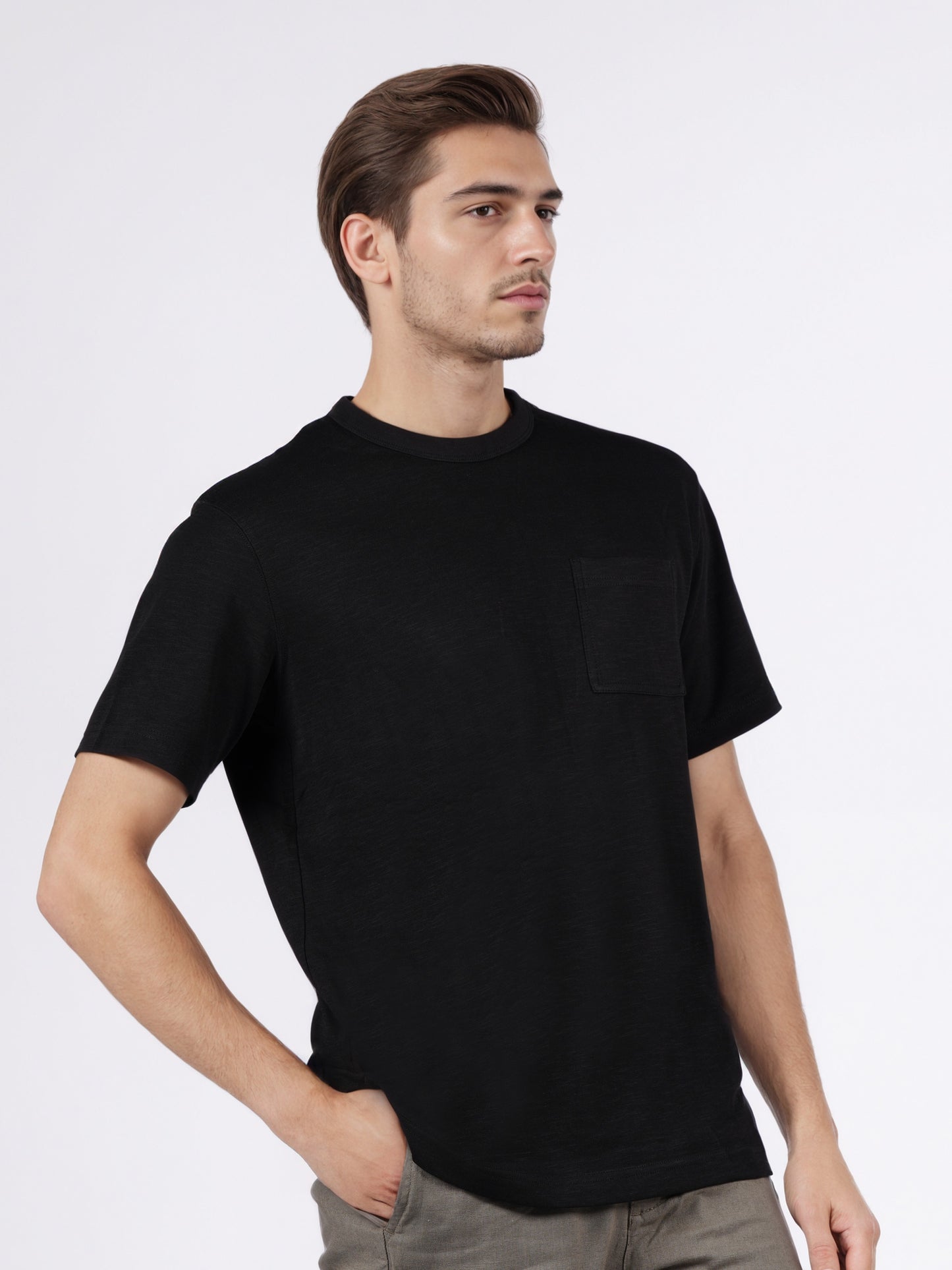 Celio* Men Black Solid Boxy Fit Cotton-Blend T-Shirts