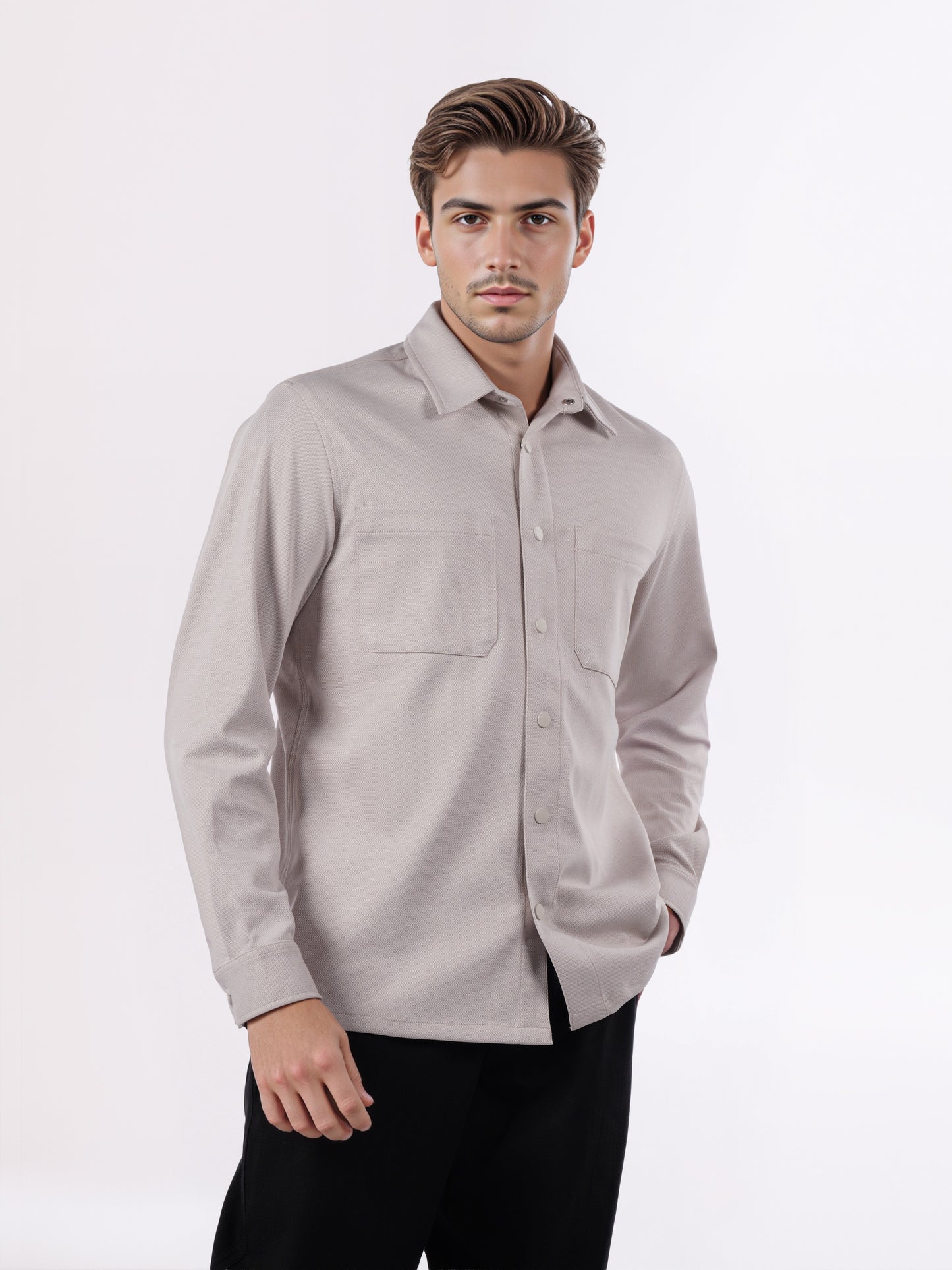 Celio* Men Beige Solid Overshirt Polyester Shirts