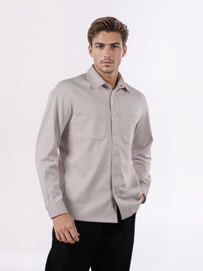 Celio* Men Beige Solid Overshirt Polyester Shirts