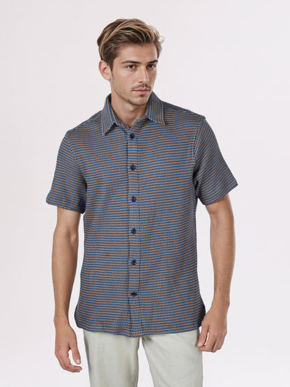 Celio* Men Blue Striped Regular Fit Cotton Shirts