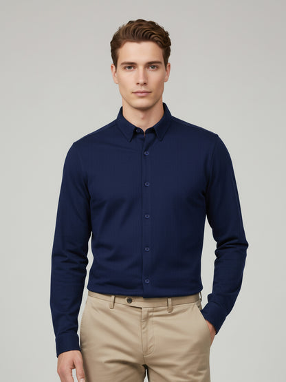 Celio* Men Navy Blue Solid Regular Fit Cotton Shirts