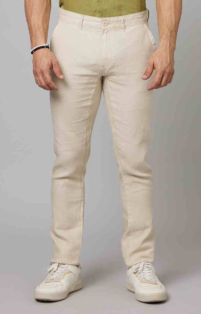 Celio* Linen Slim Fit Beige Trouser