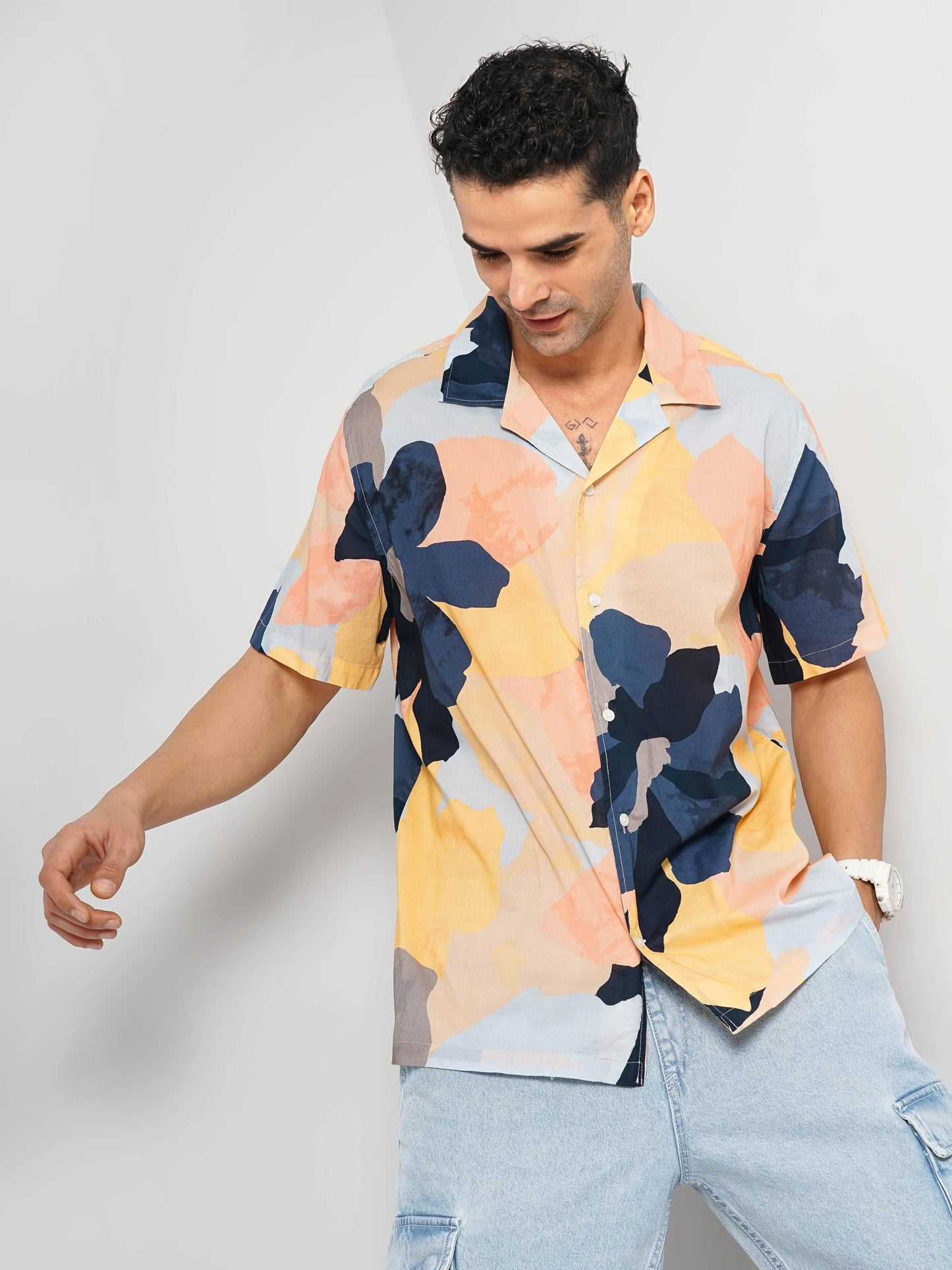 Off White Printed Cotton Shirt