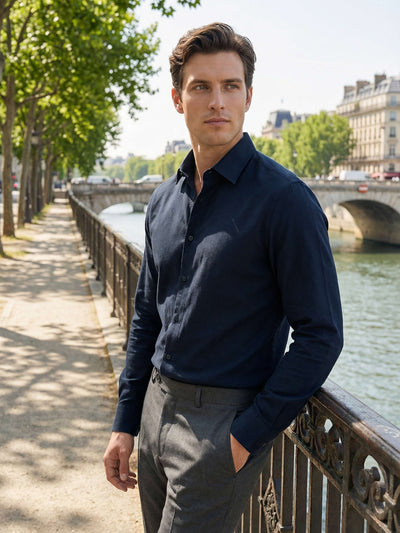 Celio* Men Navy Blue Solid Regular Fit Cotton Shirts