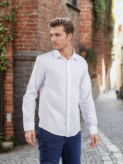 Celio Men White Solid Regular Fit Cotton Shirts