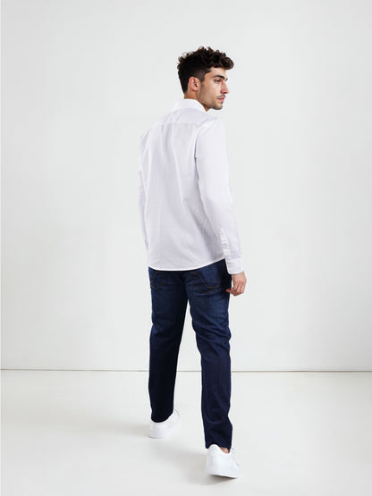 Celio Men White Solid Regular Fit Cotton Shirts