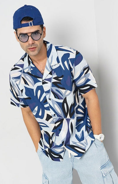 Celio Men Blue Printed Regular Fit Cotton Shirts