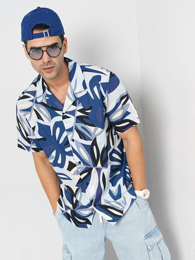Celio* Printed Regular Fit Cotton Blue Shirt