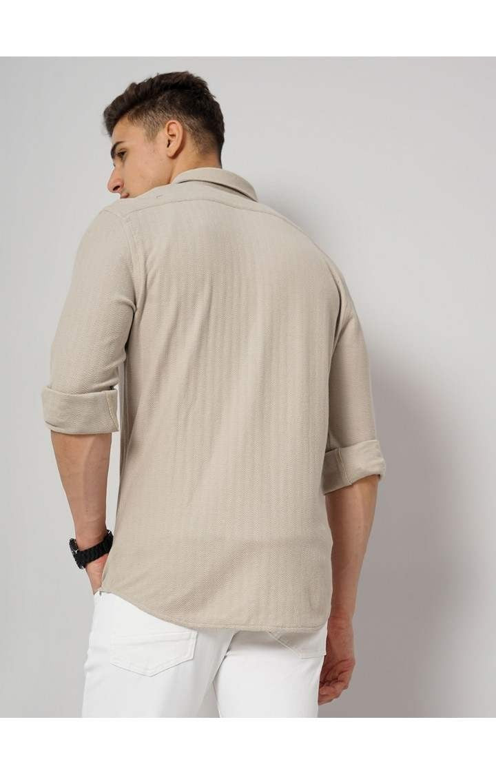 Celio Men Beige Solid Regular Fit Cotton Shirts