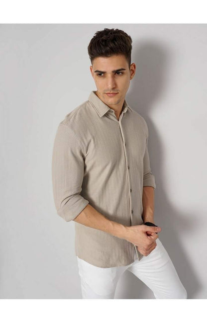 Celio Men Beige Solid Regular Fit Cotton Shirts