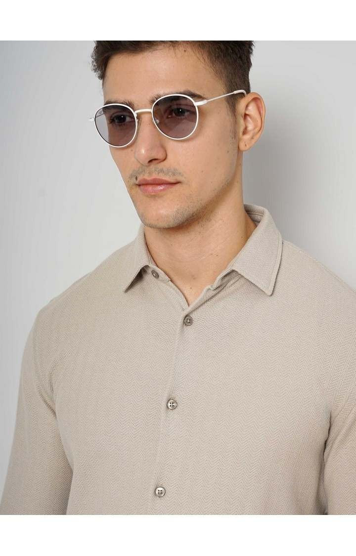 Celio Men Beige Solid Regular Fit Cotton Shirts