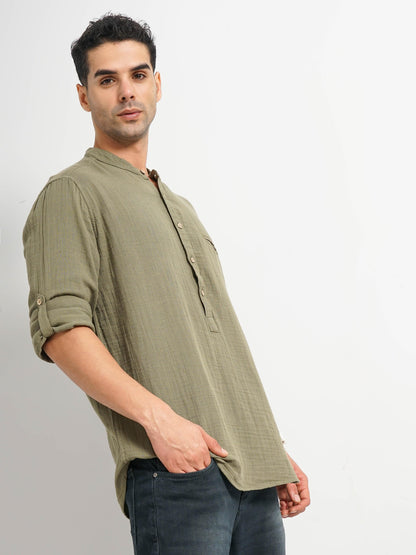 Olive Solid Cotton Shirt