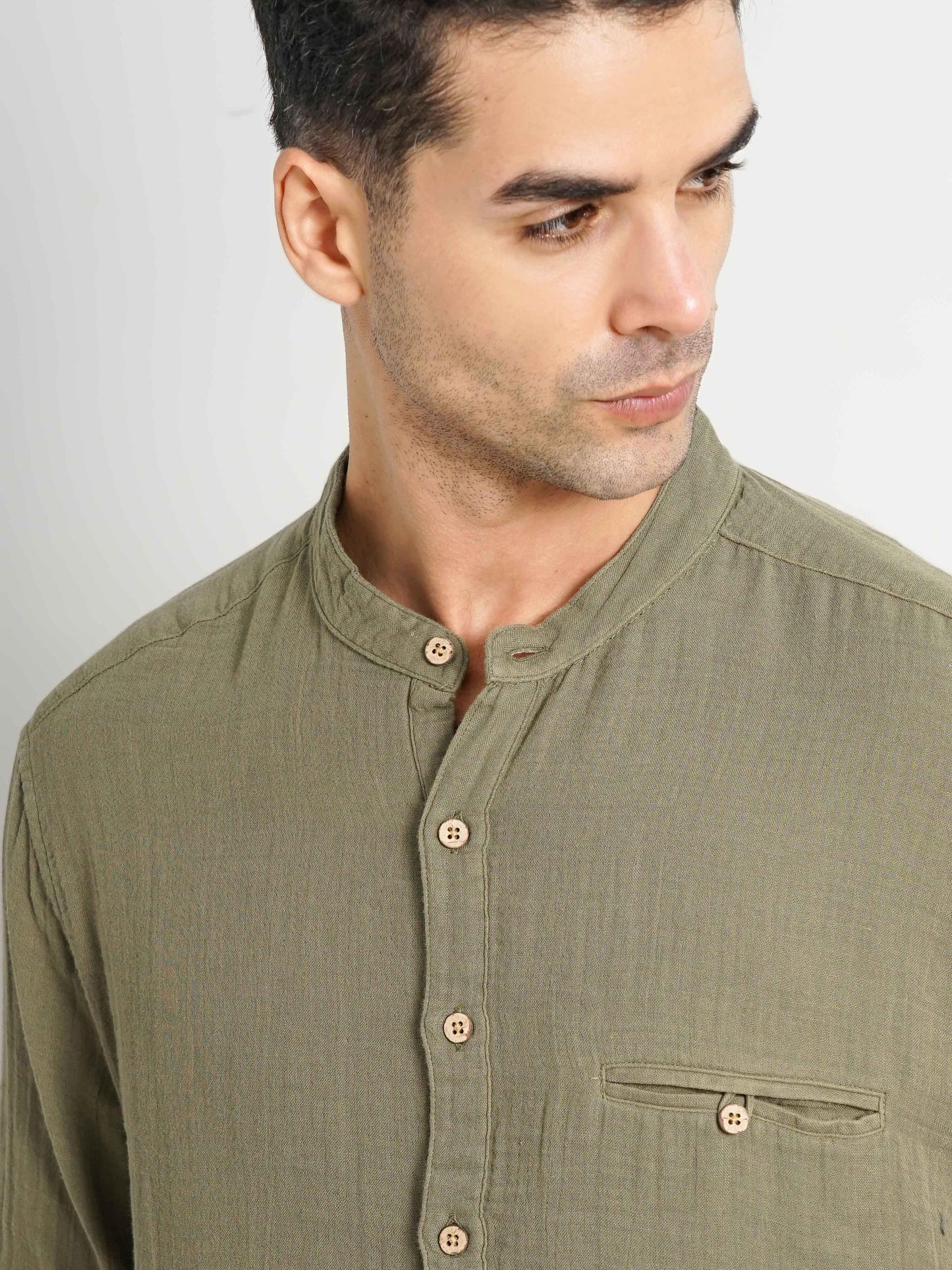 Olive Solid Cotton Shirt