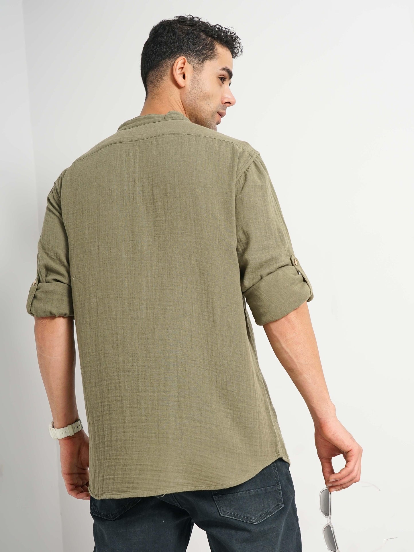 Olive Solid Cotton Shirt