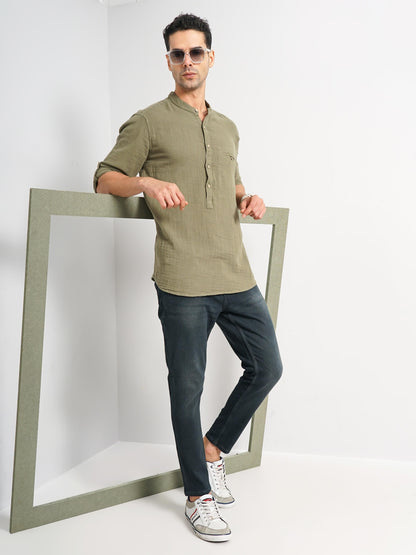 Olive Solid Cotton Shirt