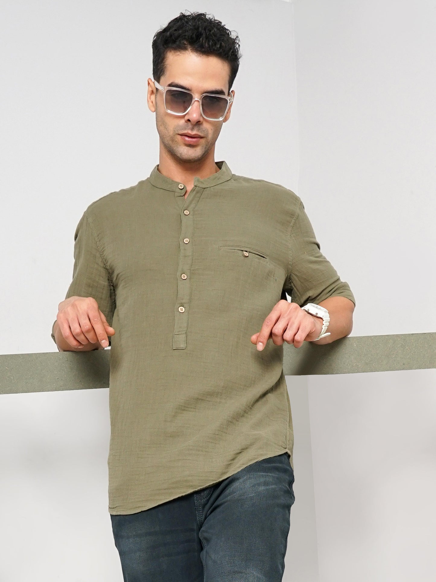 Olive Solid Cotton Shirt