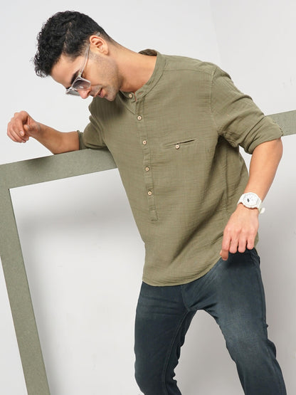 Olive Solid Cotton Shirt