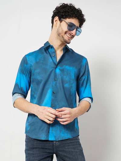 Celio Men Blue Dyed Regular Fit Cotton Shirts