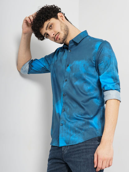 Celio Men Blue Dyed Regular Fit Cotton Shirts