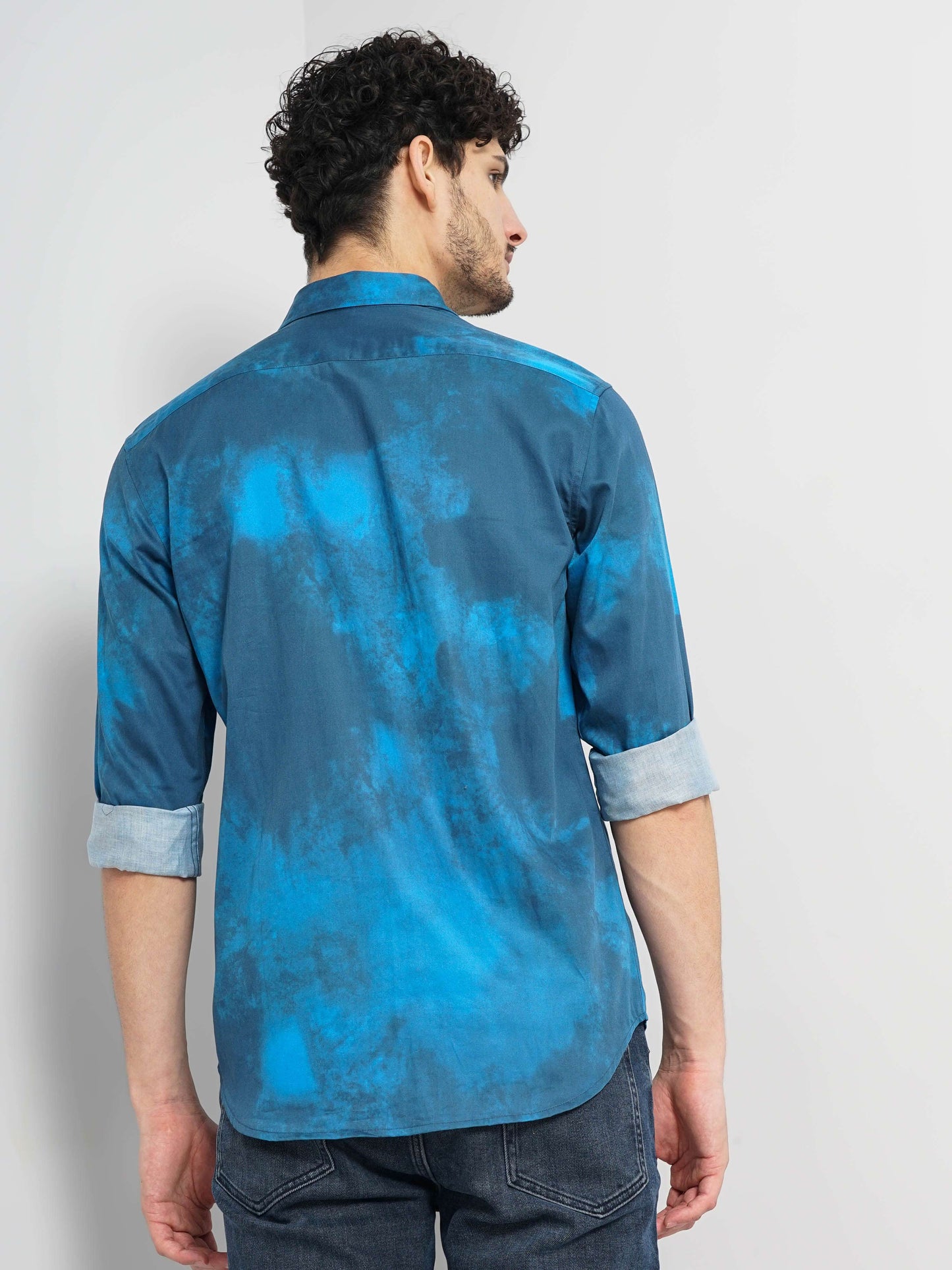 Celio Men Blue Dyed Regular Fit Cotton Shirts