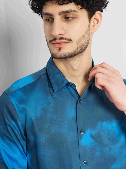 Celio Men Blue Dyed Regular Fit Cotton Shirts