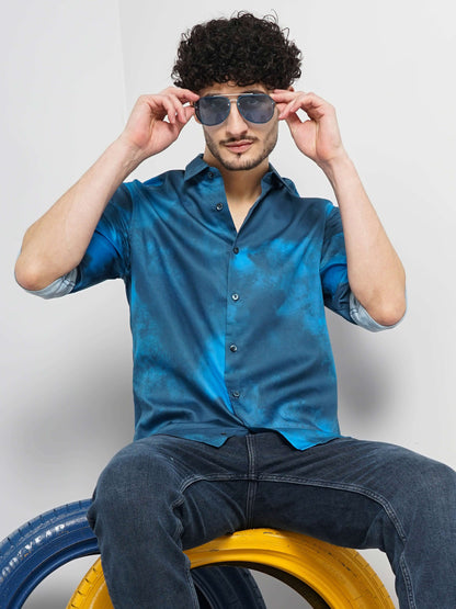 Celio Men Blue Dyed Regular Fit Cotton Shirts