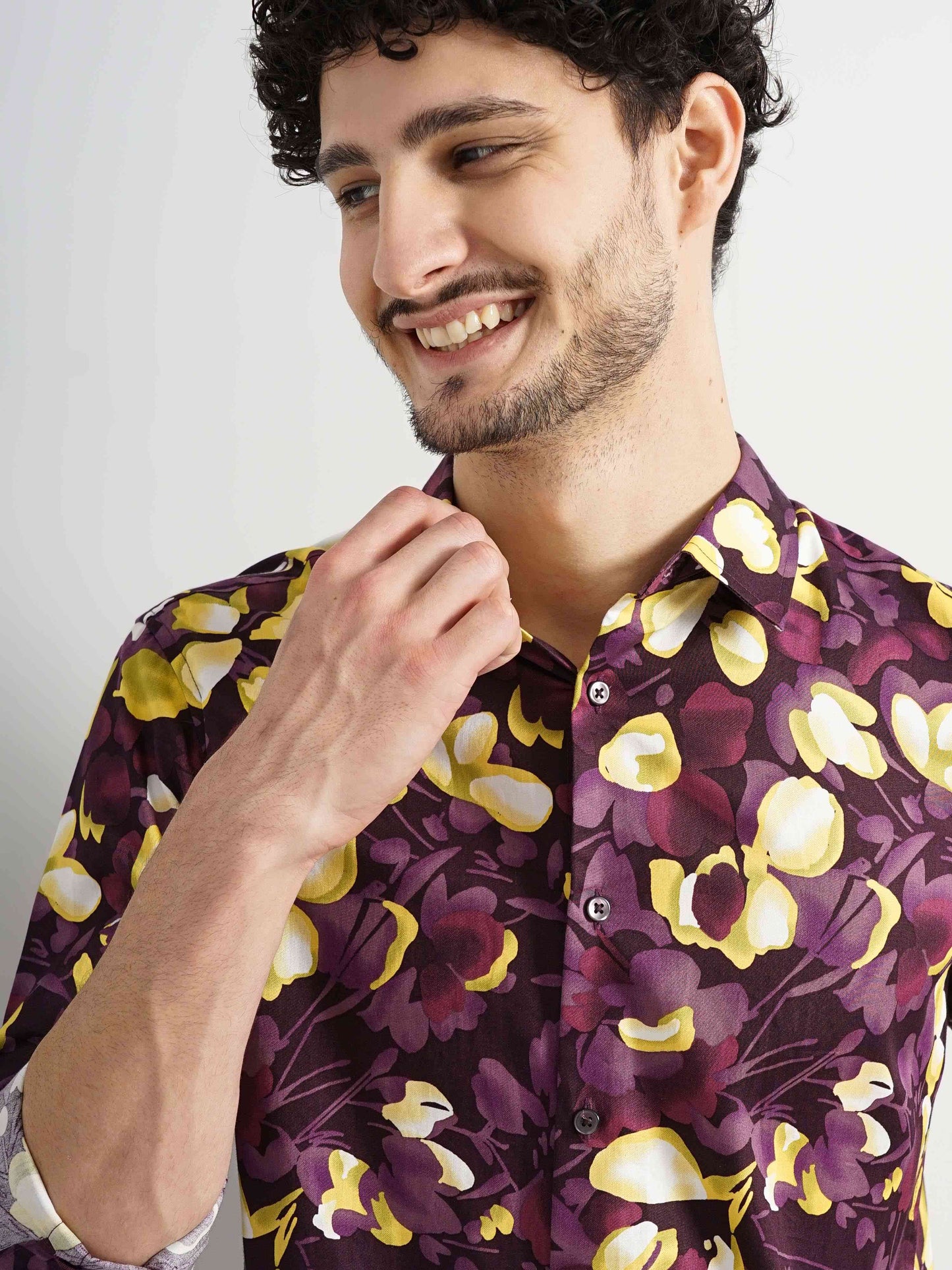 Celio Men Purple Printed Regular Fit Cotton Shirts