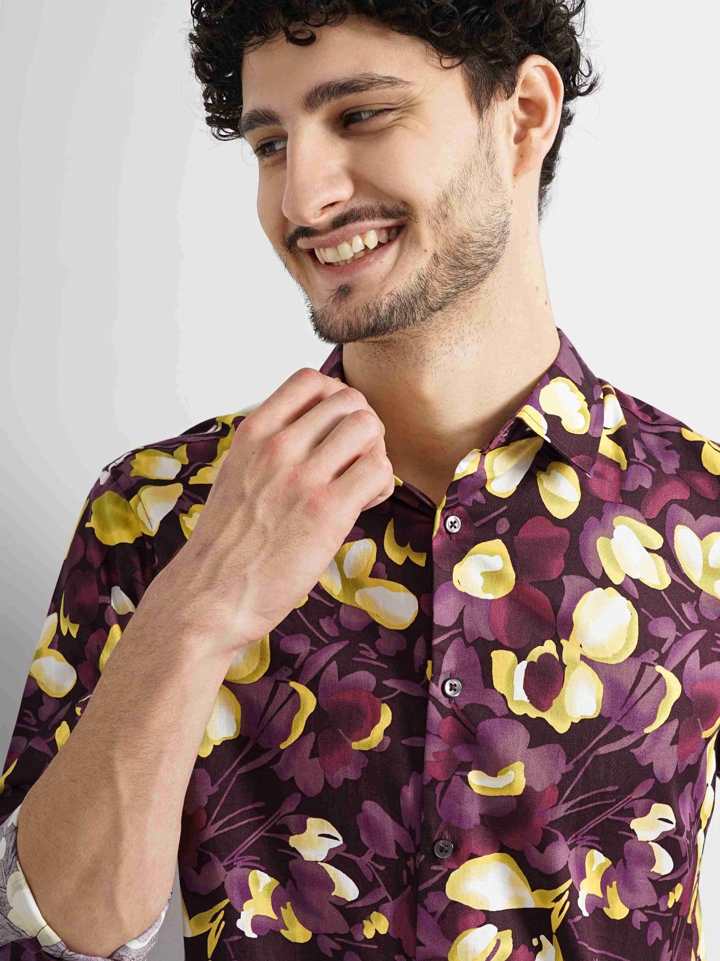 Celio Men Purple Printed Regular Fit Cotton Shirts