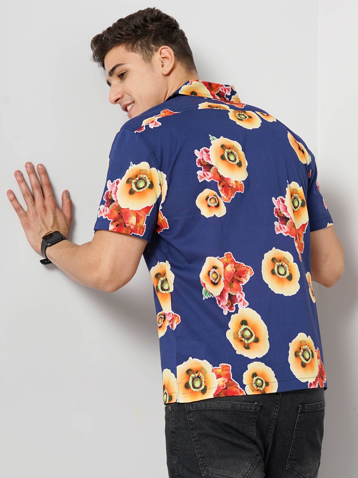 Celio Men Blue Printed Regular Fit Cotton Shirts