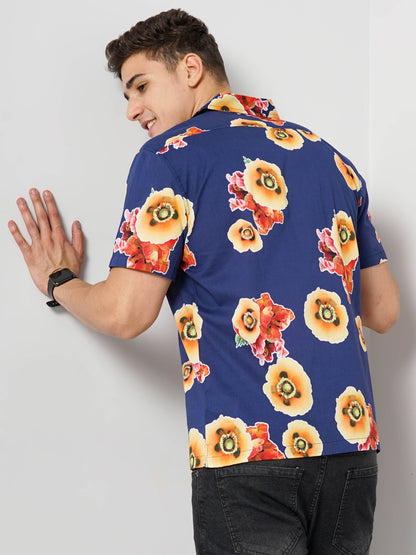 Celio Men Blue Printed Regular Fit Cotton Shirts