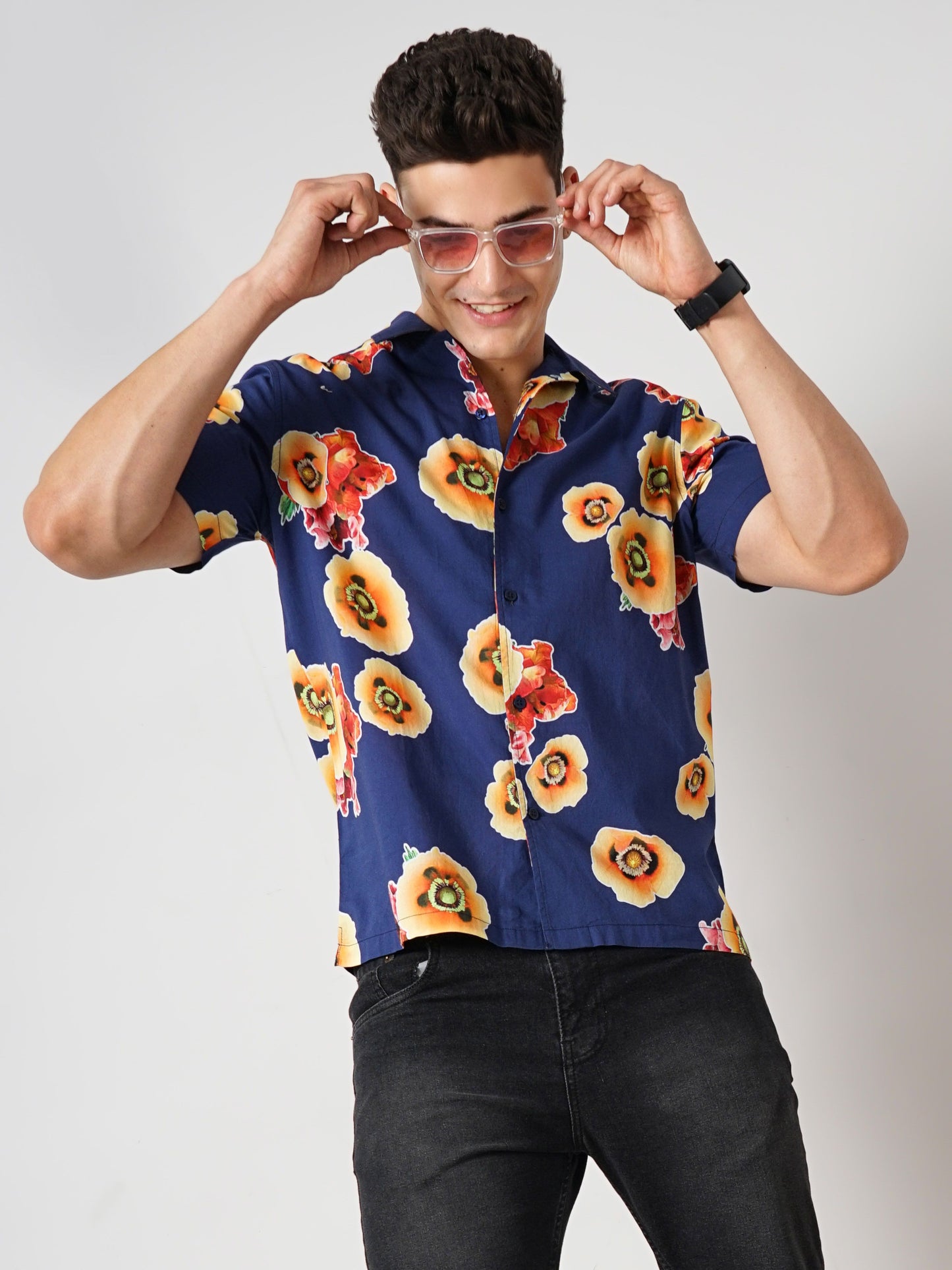 Celio Men Blue Printed Regular Fit Cotton Shirts