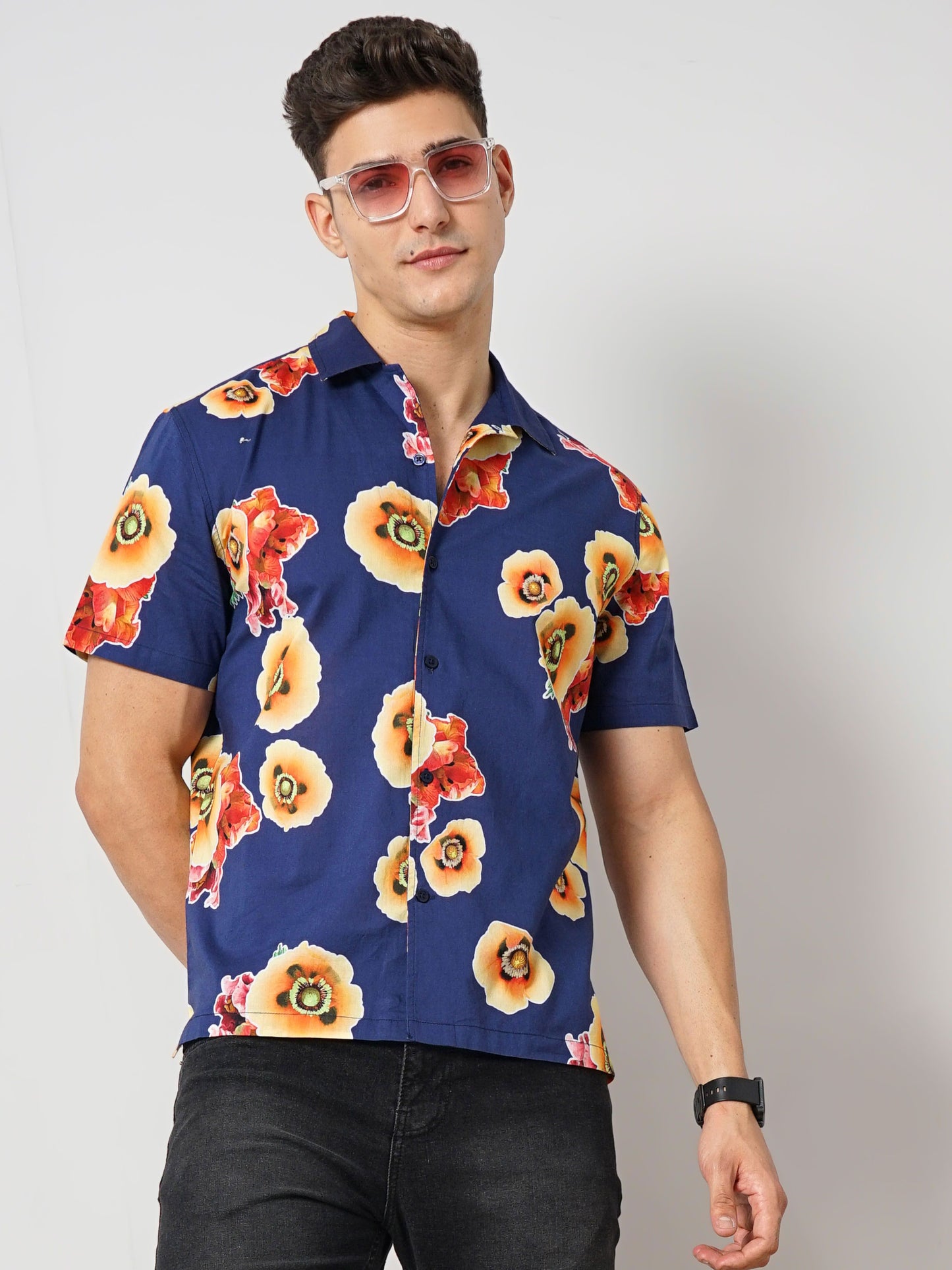 Celio Men Blue Printed Regular Fit Cotton Shirts