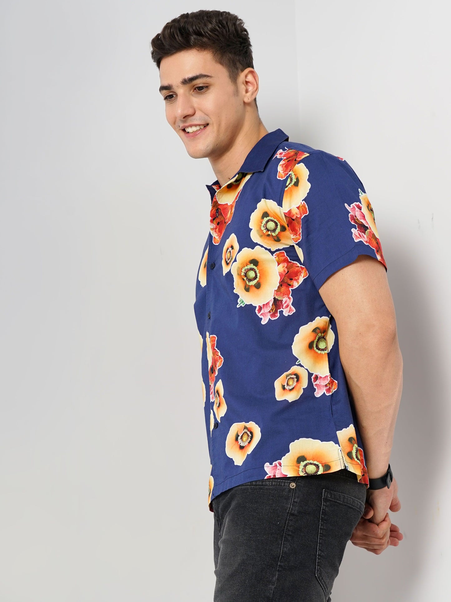 Celio Men Blue Printed Regular Fit Cotton Shirts