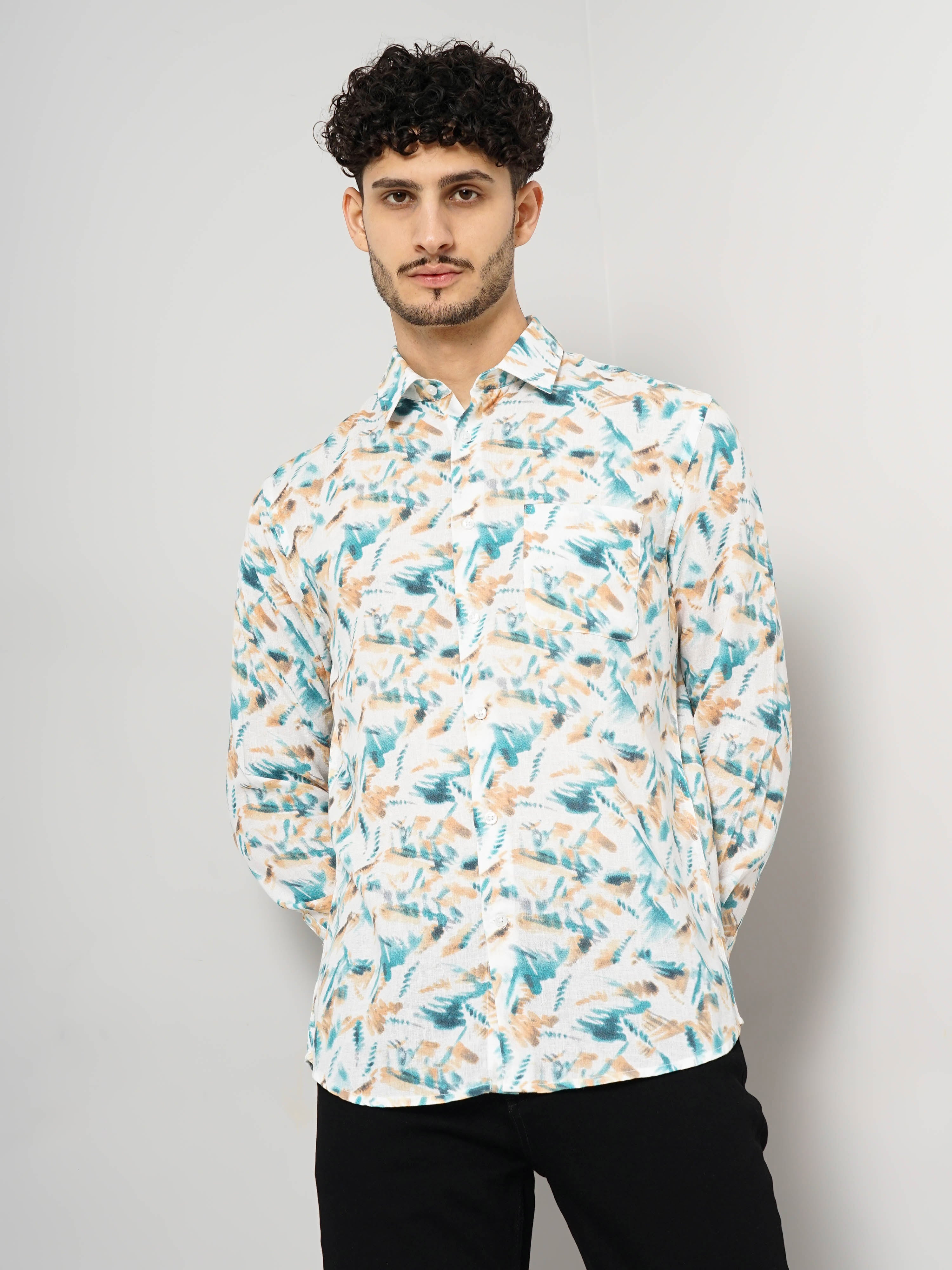 White Printed Linen Shirt