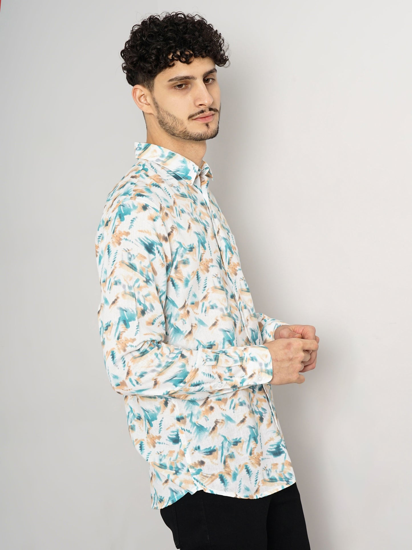 White Printed Linen Shirt