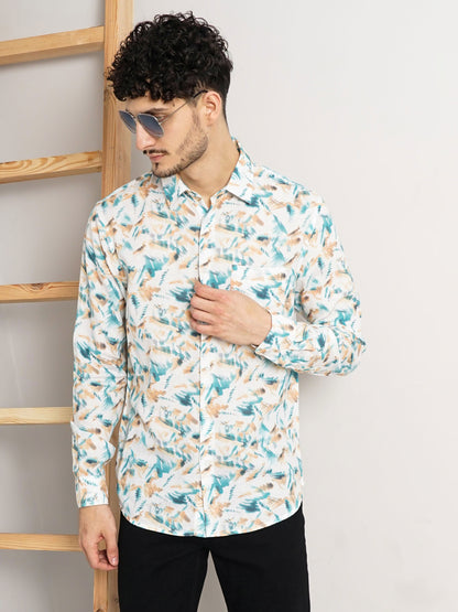 White Printed Linen Shirt