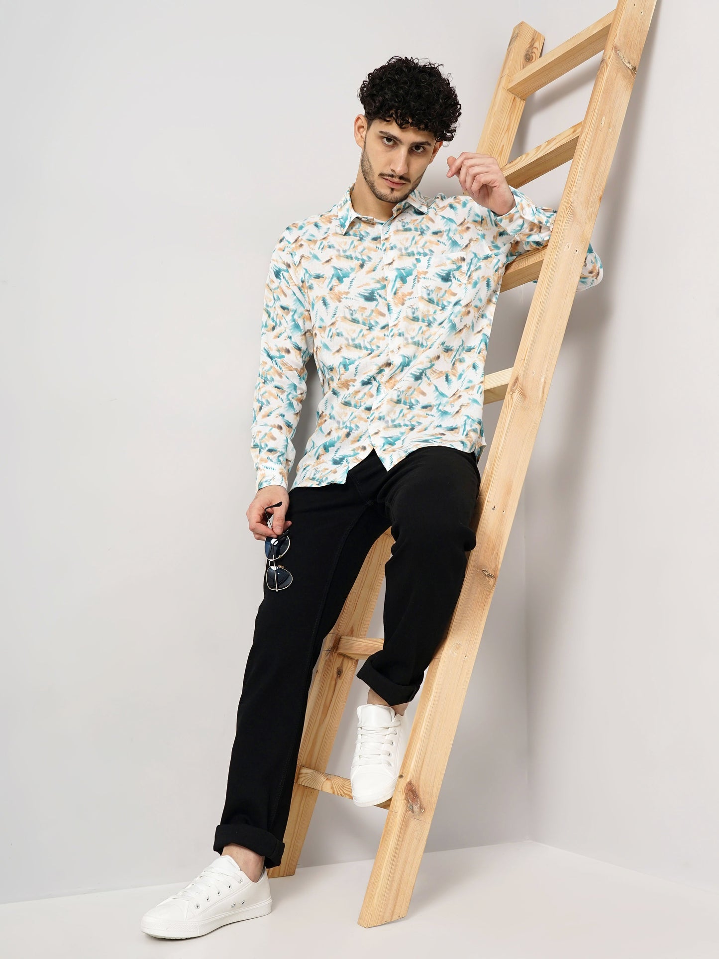 White Printed Linen Shirt