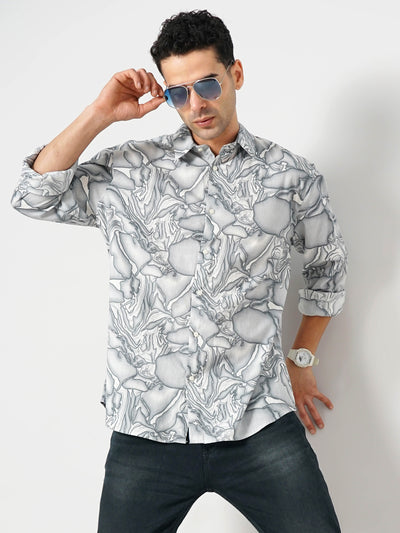 Celio* Printed Regular Fit Cotton Grey Shirt