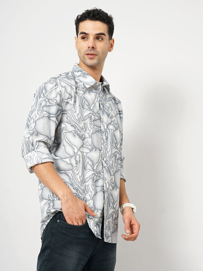 Grey Printed Cotton Shirt