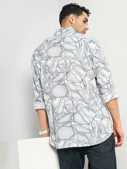 Grey Printed Cotton Shirt