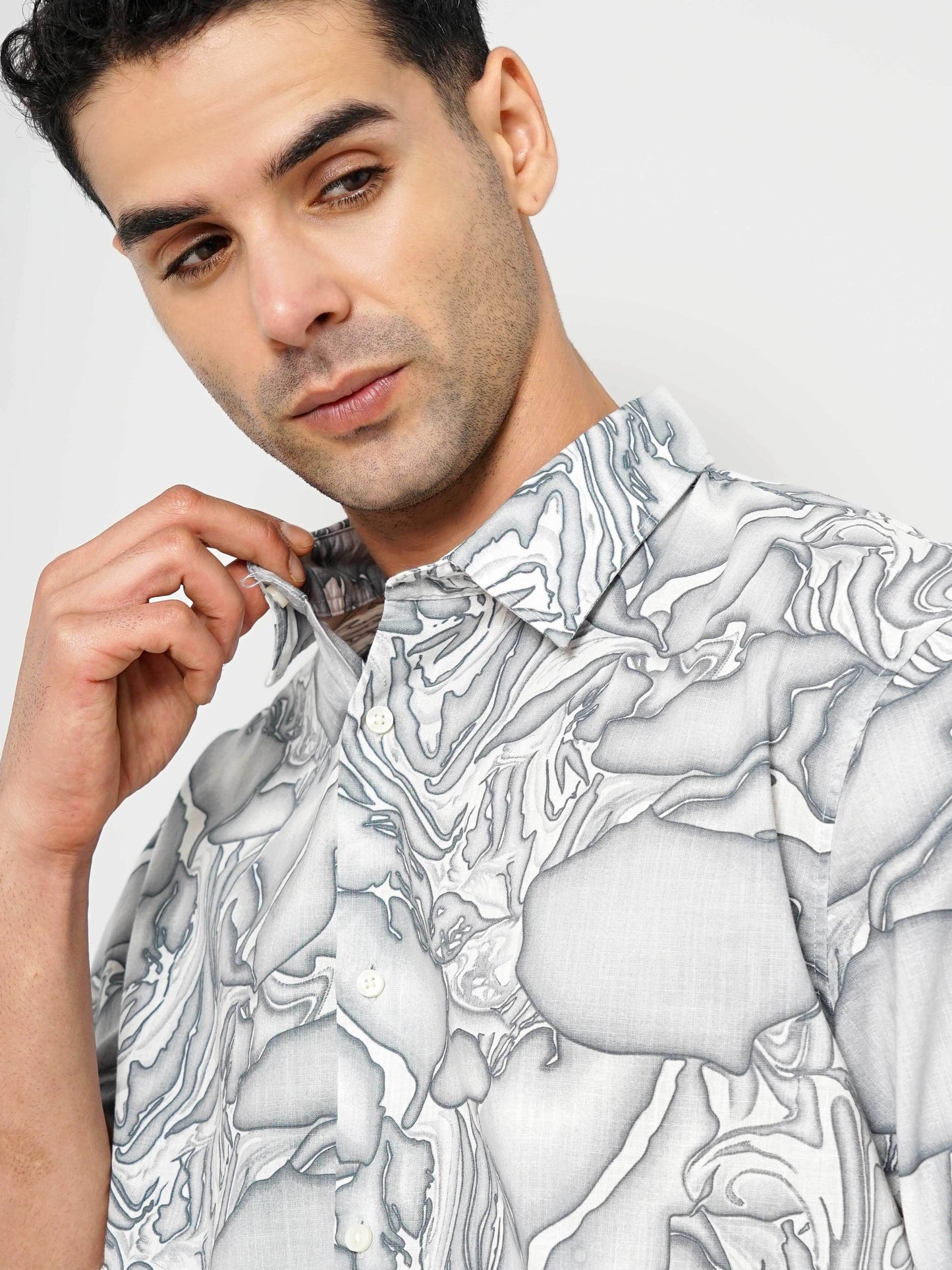 Grey Printed Cotton Shirt