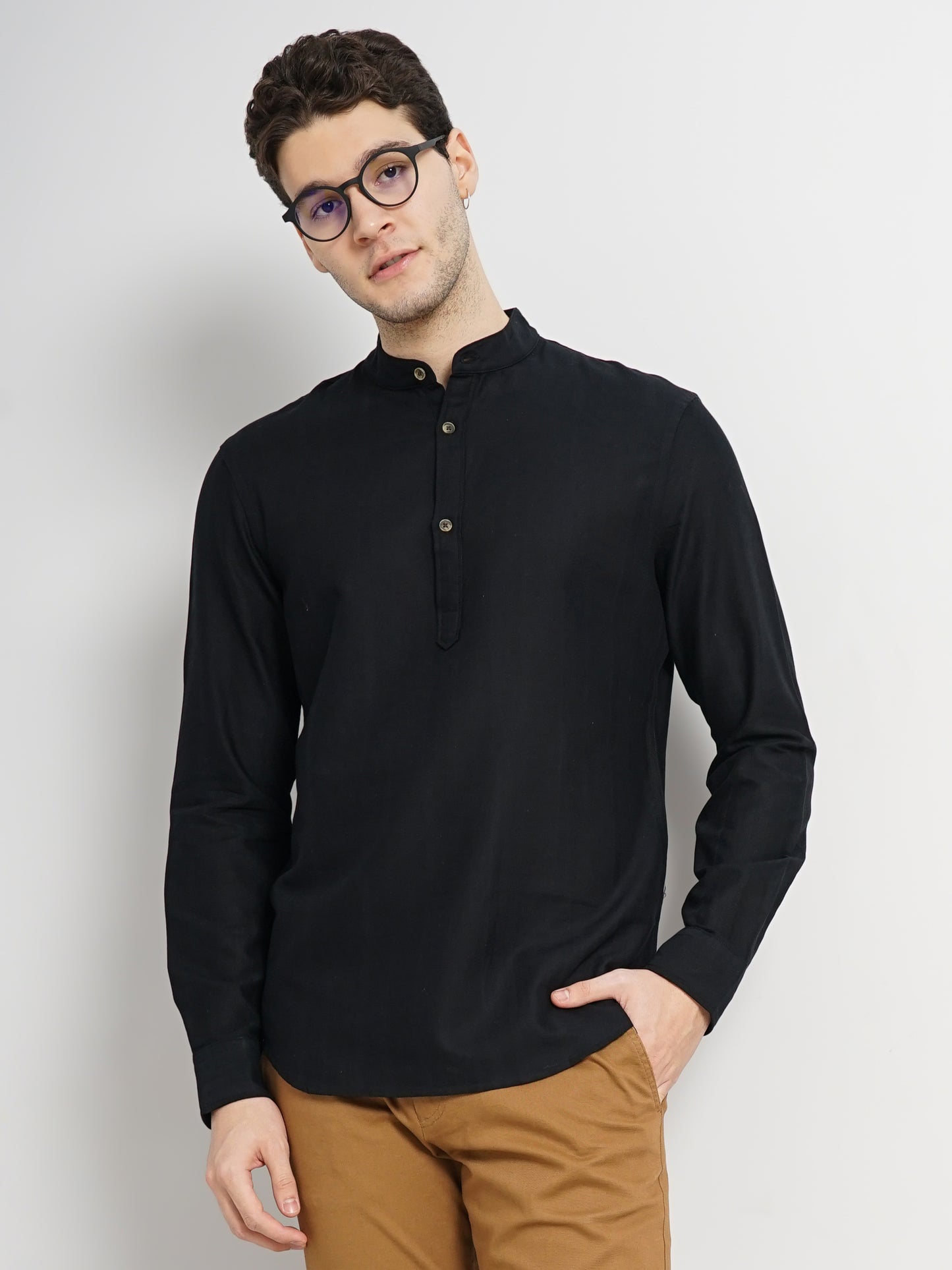 Black Solid Cotton Shirt